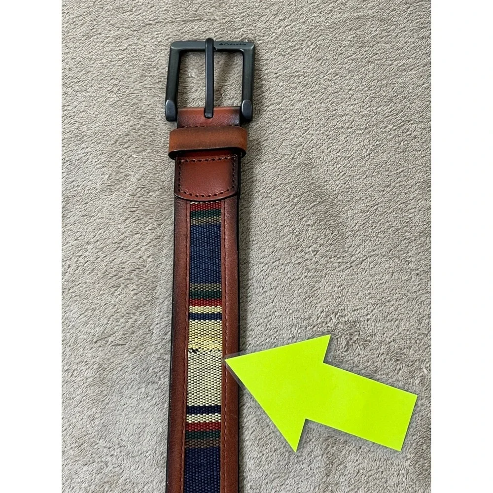 Columbia Mens Leather vintage Belt Size 44 brown with Guatemala inlay‎